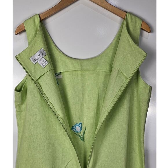 AKC VTG linen 2pc dress short sleeve jacket women's size L lime green dragon fly - Picture 8 of 16